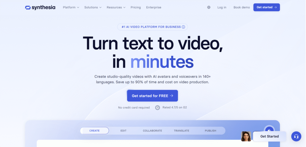 Synthesia AI video generator converting image into short video clip